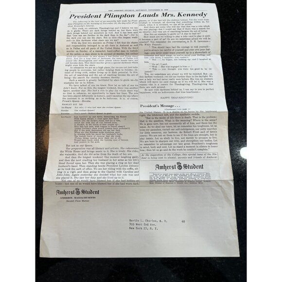 Vtg Amherst College The Amherst Student Newspaper November 23, 1963 VOL. XCIII - Picture 3 of 7